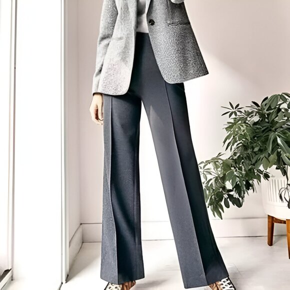 NWT Ann Taylor Heathered Twill Gray Wide Leg Flare Minimalist Work Dress Pants 4 - Picture 1 of 7